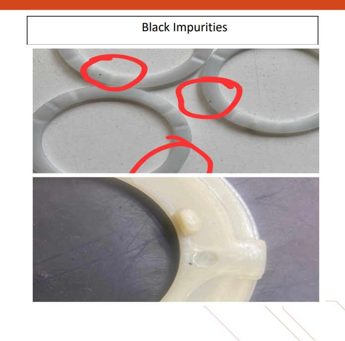 Black impurities and contamination marks on molded plastic rings