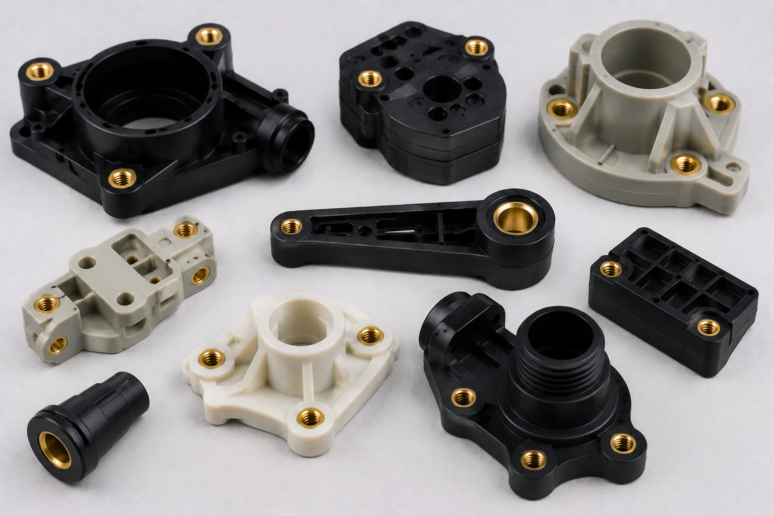 Insert molded industrial component with brass inserts manufactured for global OEM