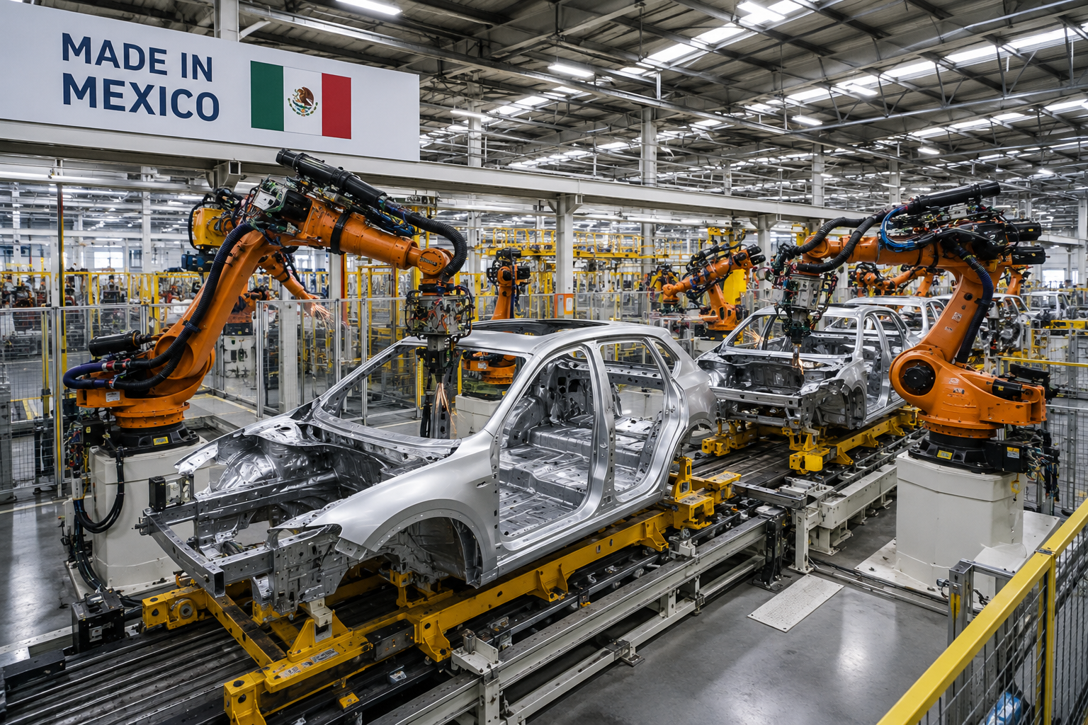 Modern Automotive Manufacturing Facility in Mexico with automated assembly line and robotic production