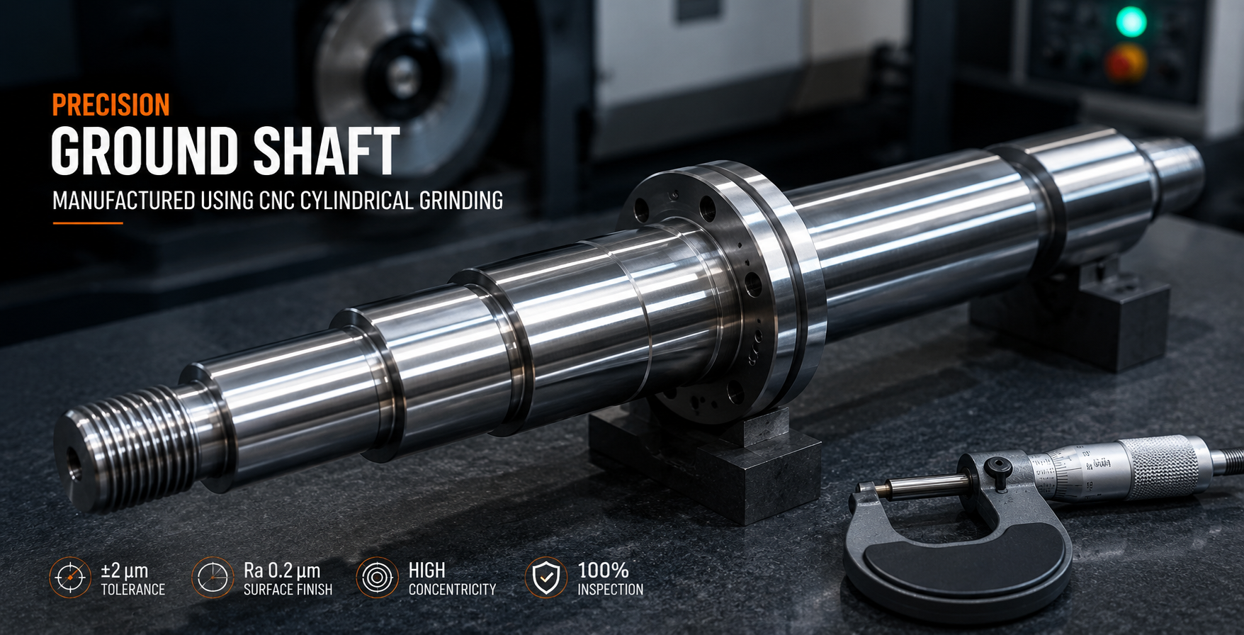Precision Ground Shaft Manufactured Using CNC Cylindrical Grinding