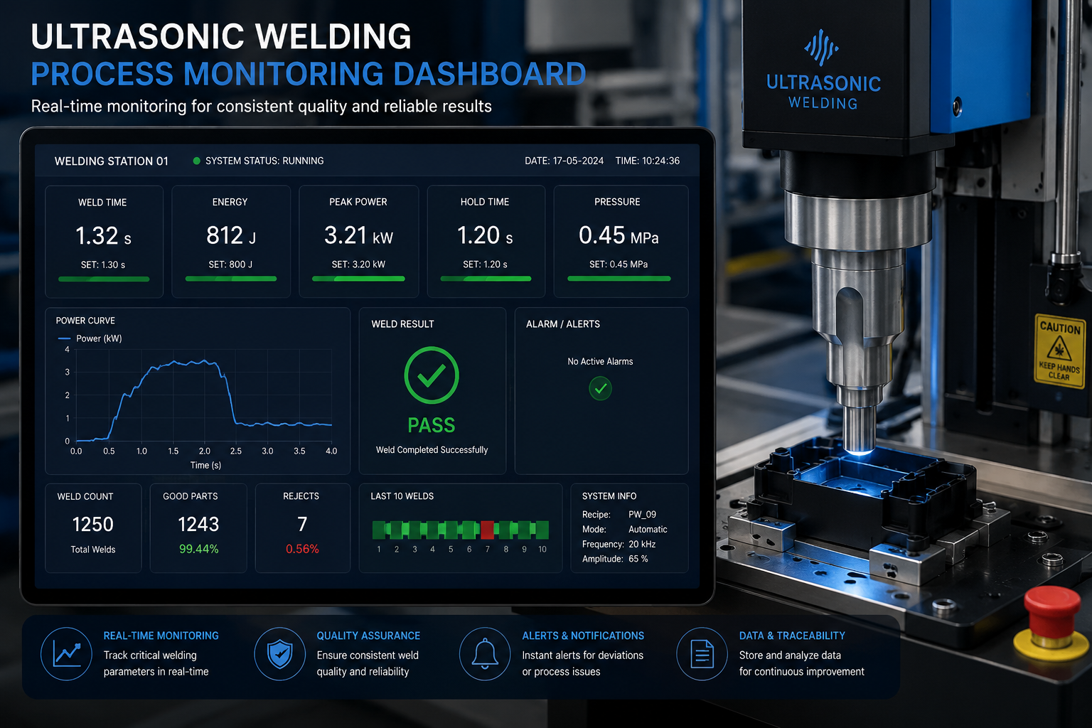 Real time process monitoring dashboard for ultrasonic welding of plastic parts