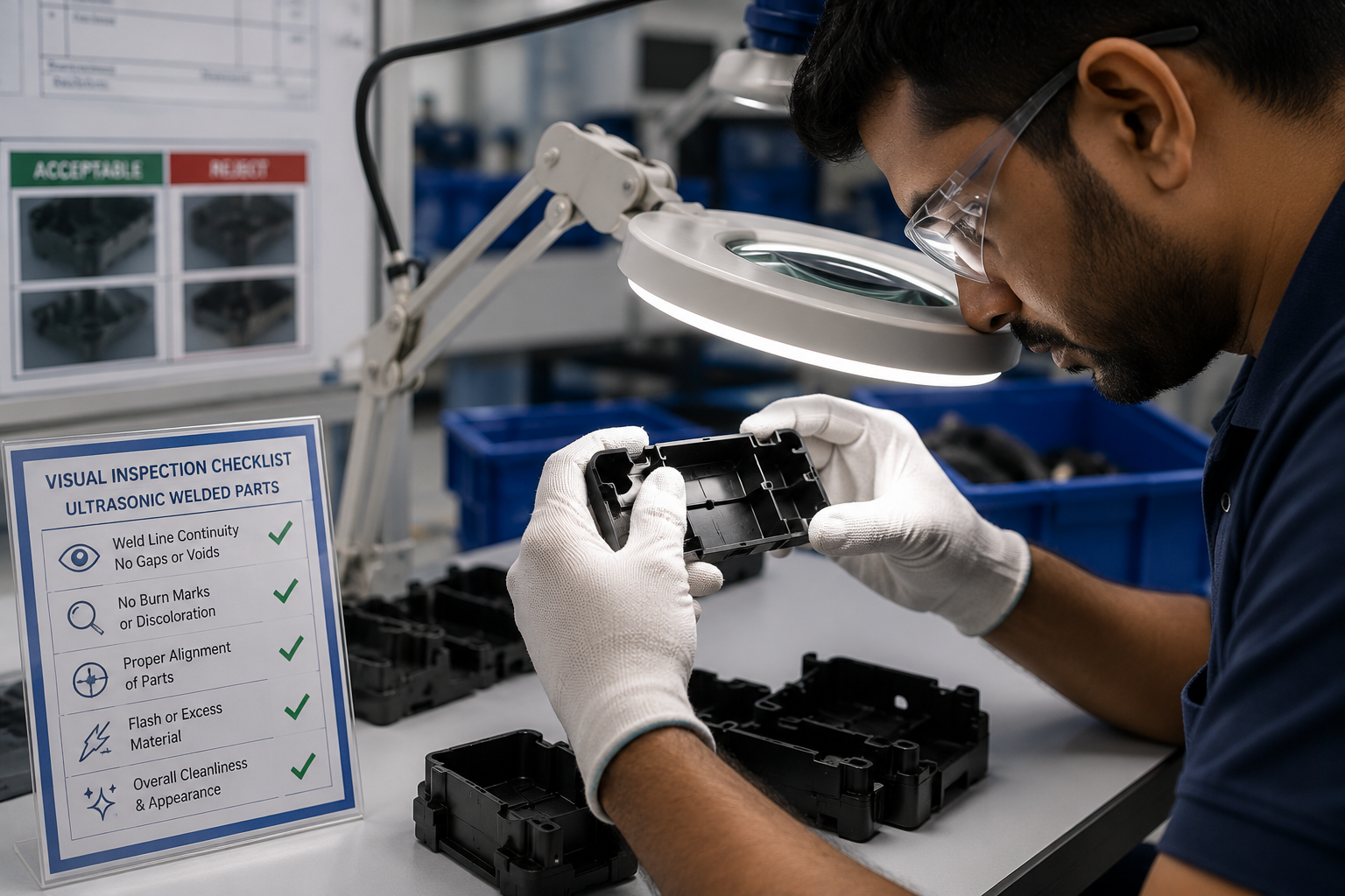 Visual inspection of ultrasonic welded plastic parts