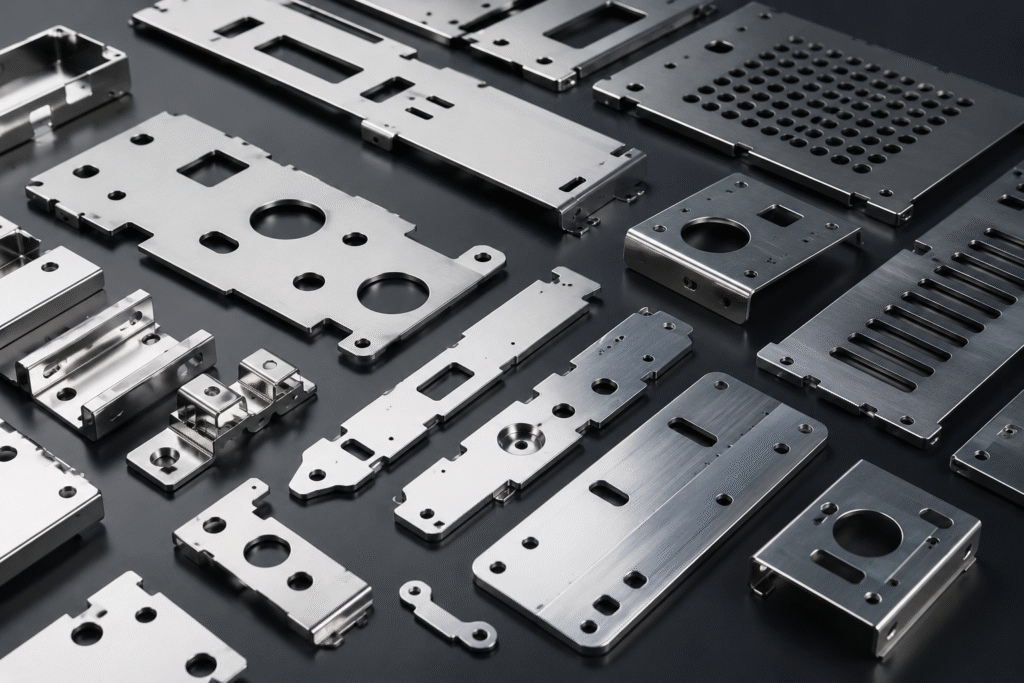High-precision stainless steel punched sheet metal components with burr-free finish.