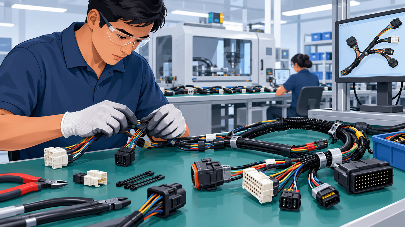 Cable integration and wire harness assembly inside an electronic product enclosure