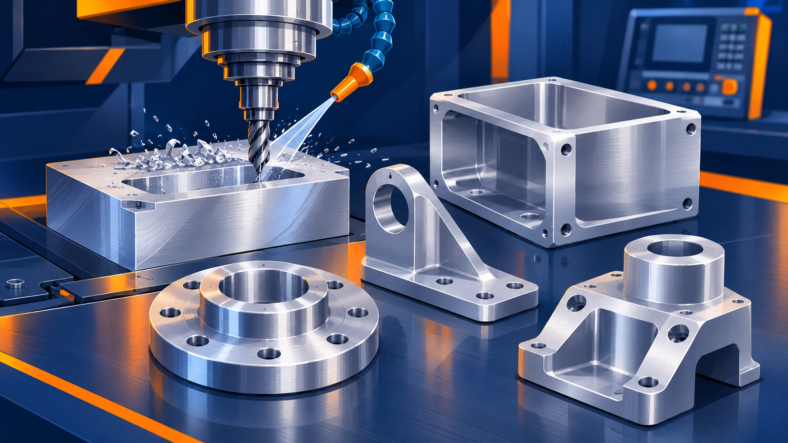 CNC machining of aluminum prototype parts including precision housings, brackets and flanges
