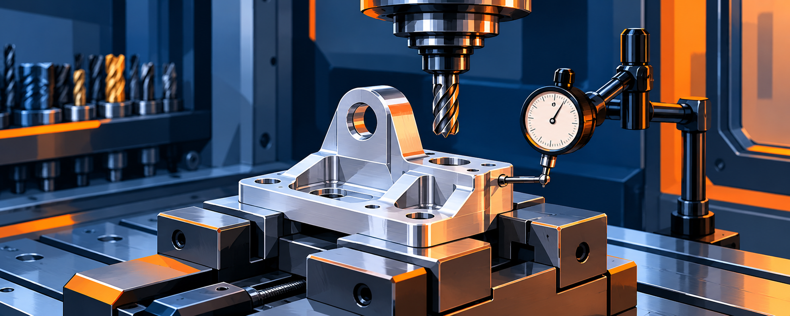 CNC prototype machining setup showing a metal component secured for precision milling