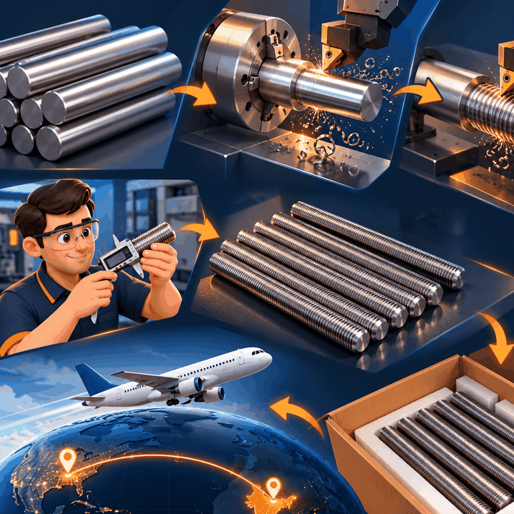 SS304 CNC turning and threaded rod manufacturing for USA customer